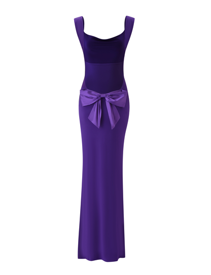 Open Back Oversized Bow Detail Column Maxi Dress