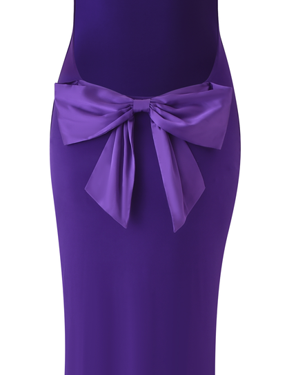 Open Back Oversized Bow Detail Column Maxi Dress
