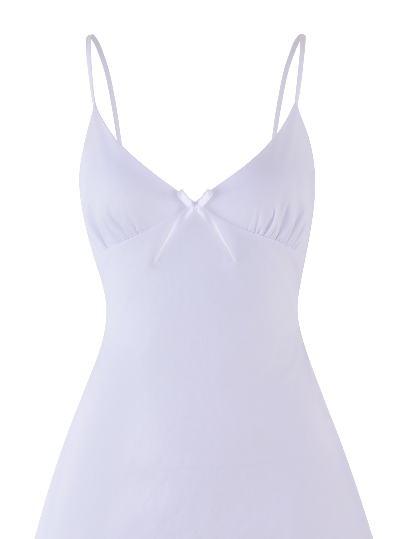 V Neck Bow Spaghetti Strap Ruched Bodice Fit and Flare Mini Dress