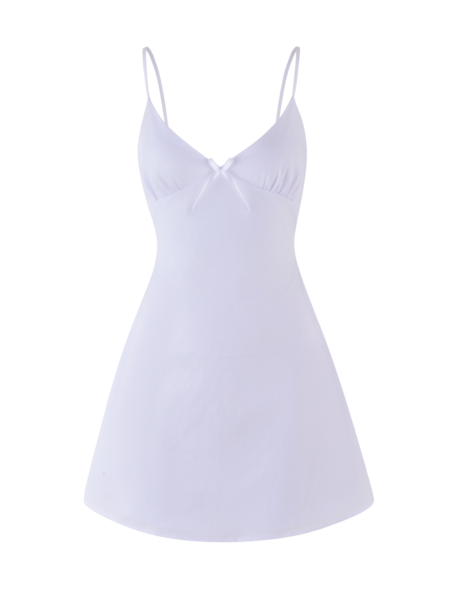 V Neck Bow Spaghetti Strap Ruched Bodice Fit and Flare Mini Dress
