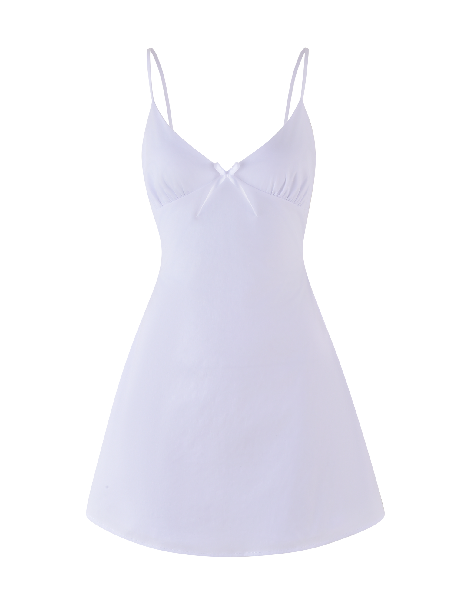 V Neck Bow Spaghetti Strap Ruched Bodice Fit and Flare Mini Dress
