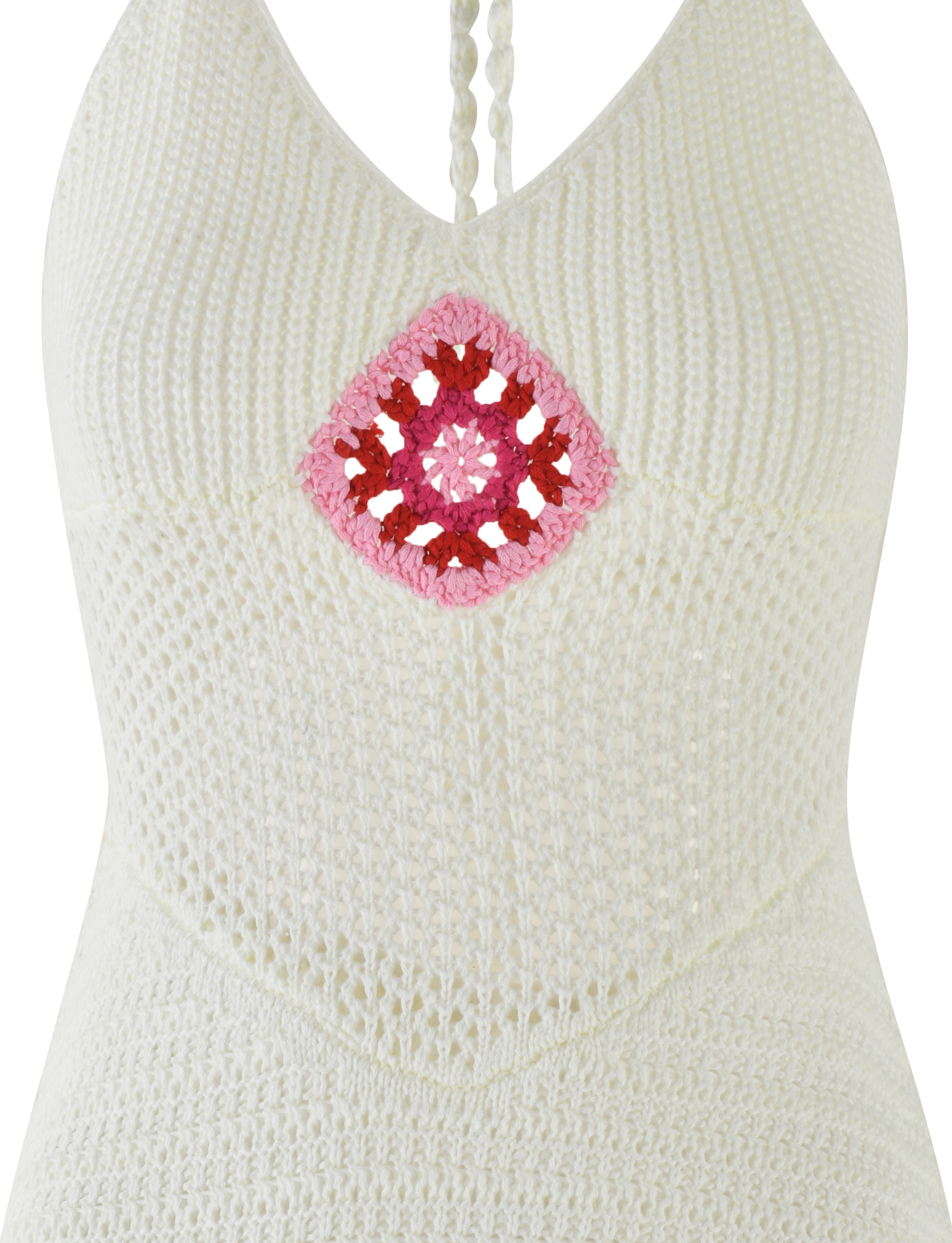 Halter Neck V Neck Crochet Floral Motif Open Knit Mini Dress