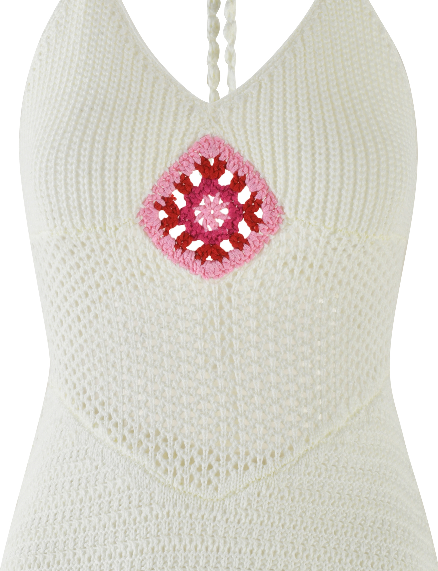 Halter Neck V Neck Crochet Floral Motif Open Knit Mini Dress