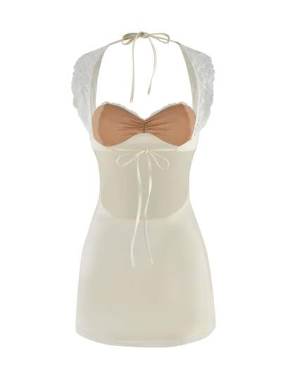 Lace Overlay Sweetheart Neck Wide Strap Bustier Mini Dress