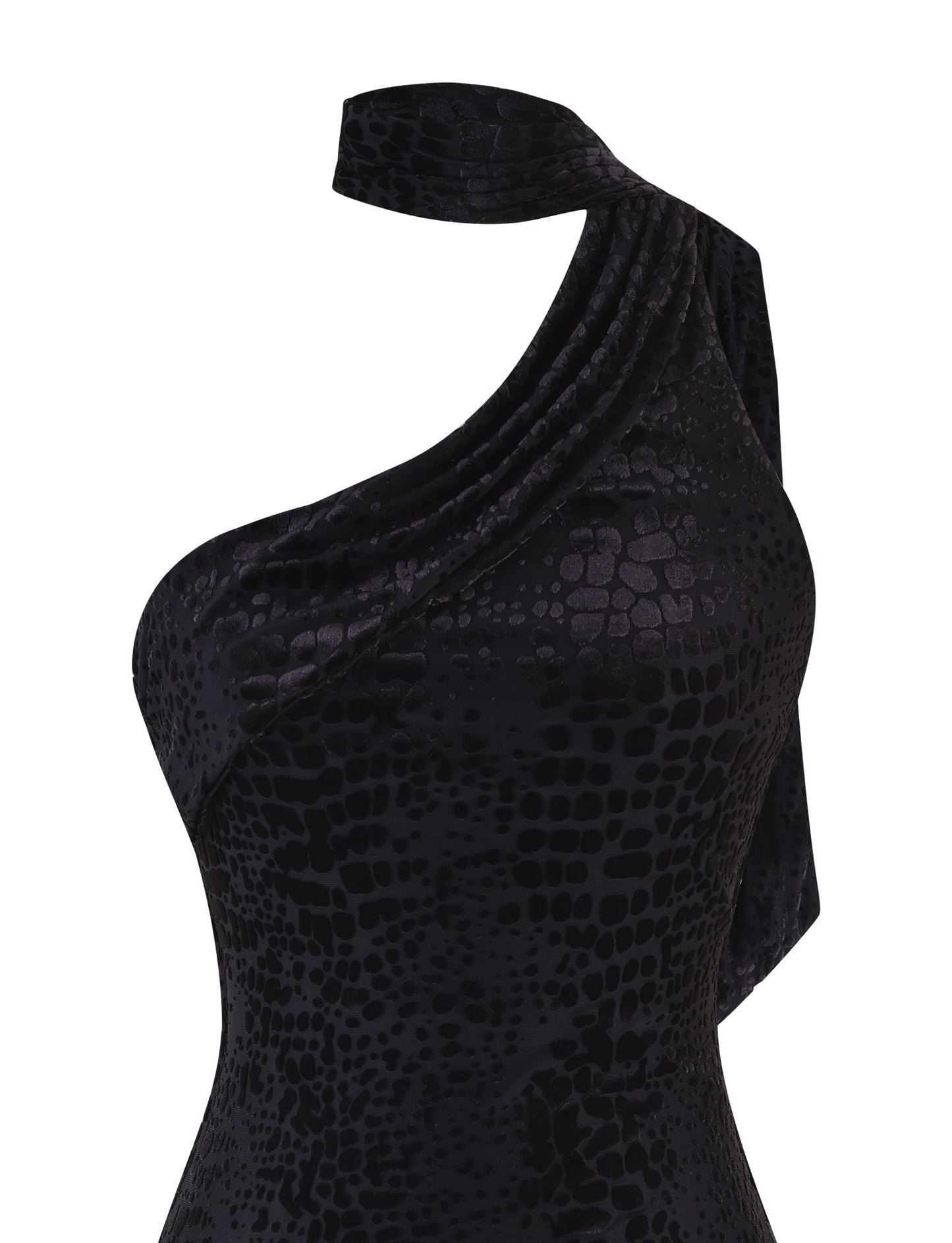 Burnout Textured One-Shoulder Choker Neck Bodycon Mini Dress