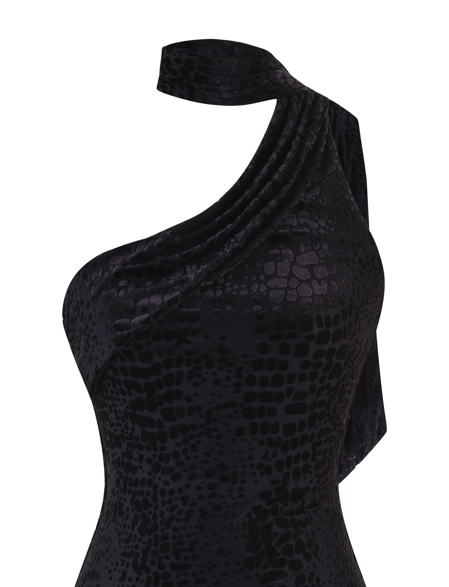 Burnout Textured One-Shoulder Choker Neck Bodycon Mini Dress