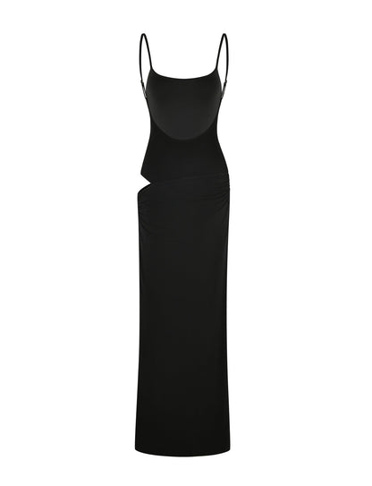 Scoop Neck Spaghetti Strap Waist Cutout Bodycon Maxi Dress