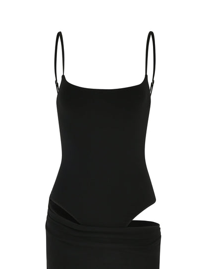Scoop Neck Spaghetti Strap Waist Cutout Bodycon Maxi Dress