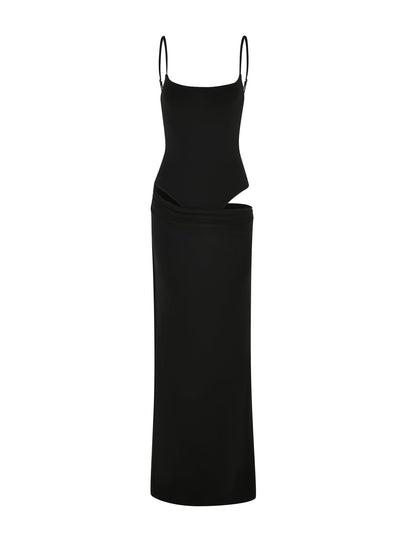Scoop Neck Spaghetti Strap Waist Cutout Bodycon Maxi Dress