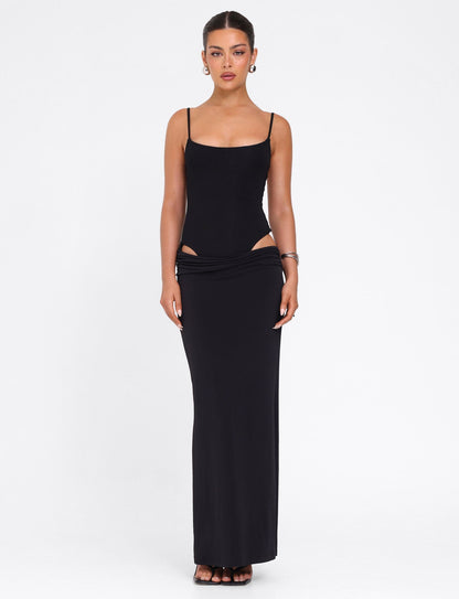 Scoop Neck Spaghetti Strap Waist Cutout Bodycon Maxi Dress