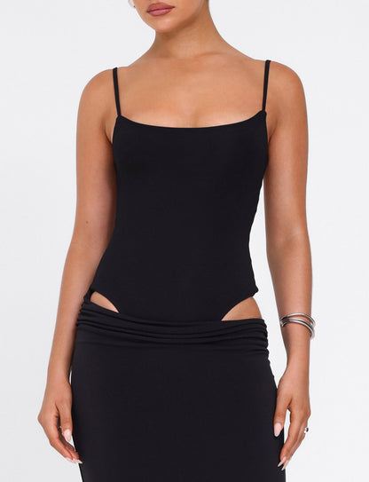 Scoop Neck Spaghetti Strap Waist Cutout Bodycon Maxi Dress