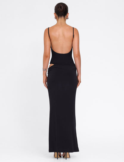 Scoop Neck Spaghetti Strap Waist Cutout Bodycon Maxi Dress