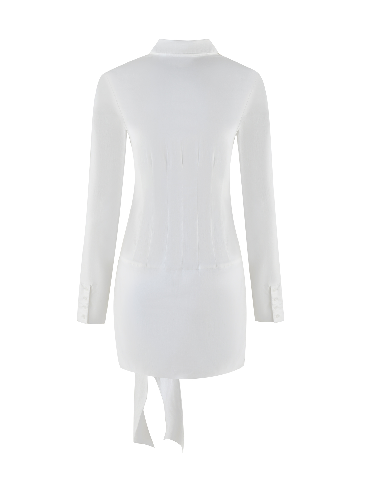 Point Collar Button Front Corset Panel Side Tie Wrap Mini Dress