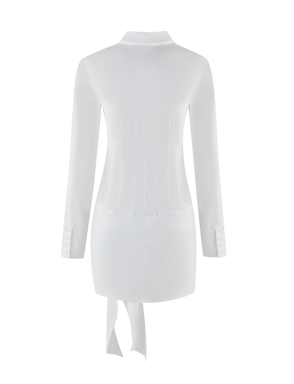 Point Collar Button Front Corset Panel Side Tie Wrap Mini Dress