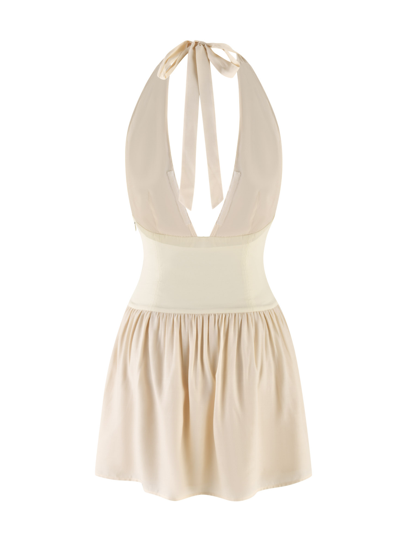 Halter Plunging V Neck Ruched Bust Fitted Waist Flared Mini Dress