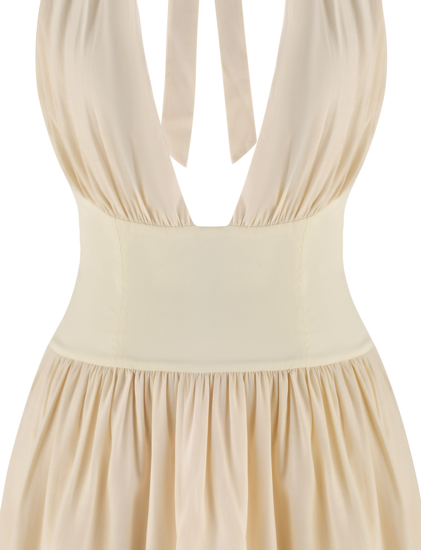 Halter Plunging V Neck Ruched Bust Fitted Waist Flared Mini Dress