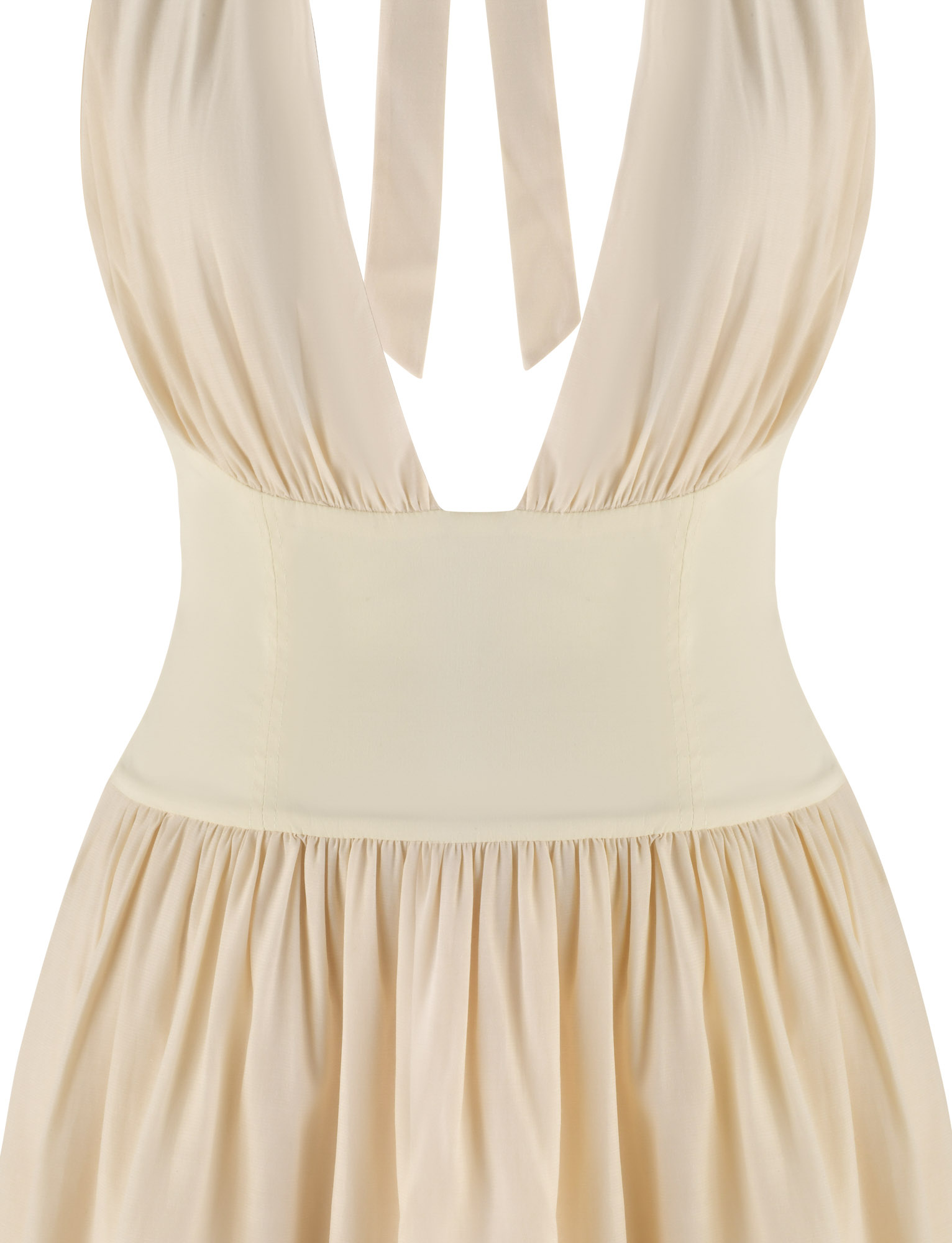 Halter Plunging V Neck Ruched Bust Fitted Waist Flared Mini Dress