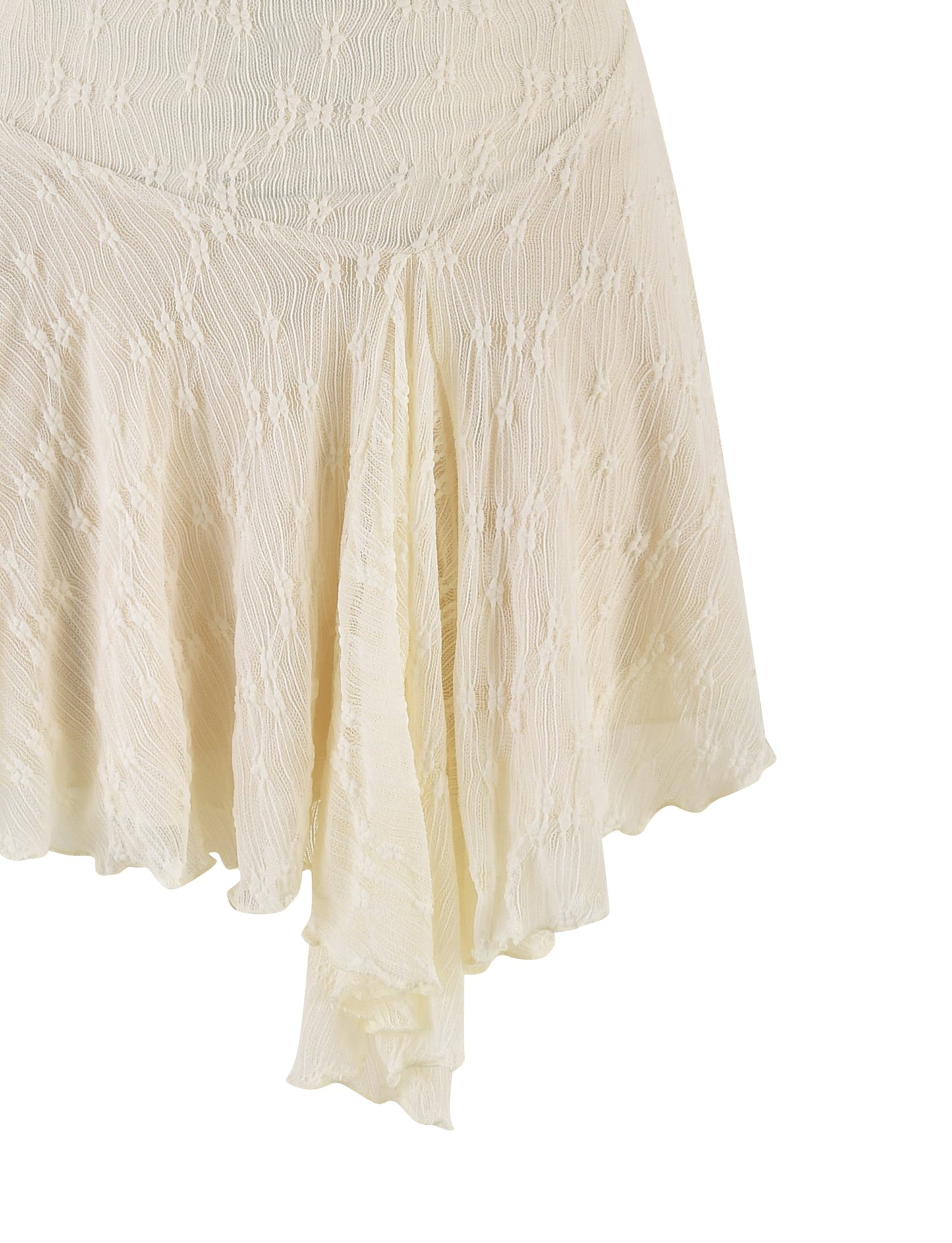 Halter Cowl Neck Drop Waist Ruffled Lace Burnout Mini Dress