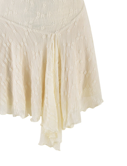 Halter Cowl Neck Drop Waist Ruffled Lace Burnout Mini Dress