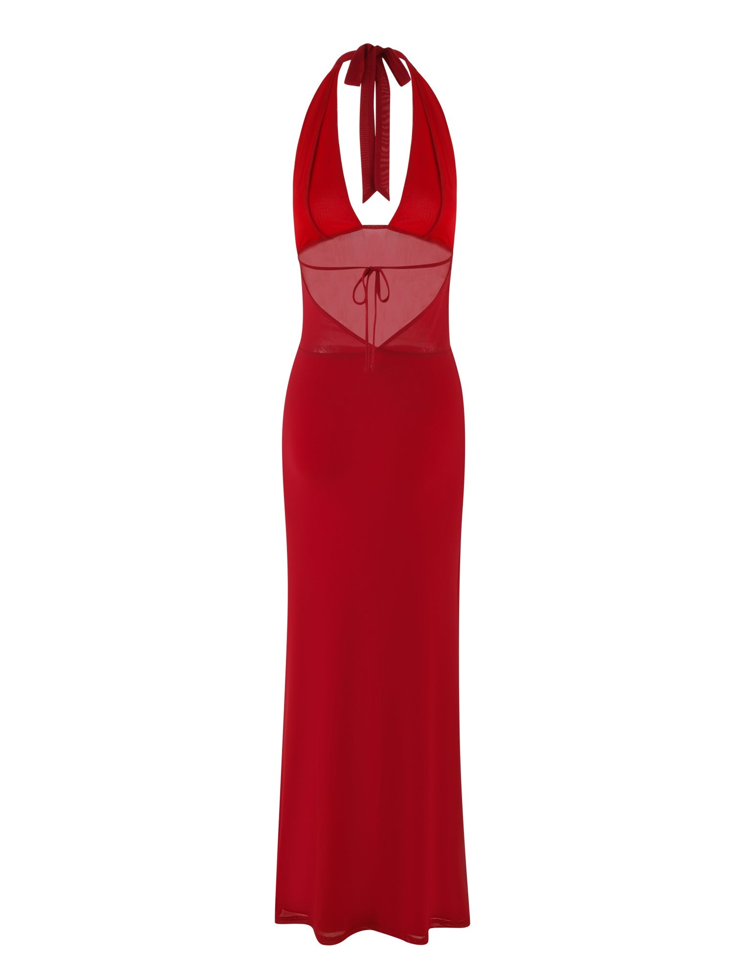 Halter Deep V Plunge Mesh Waist Panel Bodycon Maxi Dress