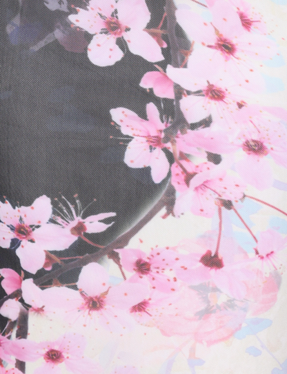 Blossom Print Strapless Contrast Panel Bodycon Maxi Dress