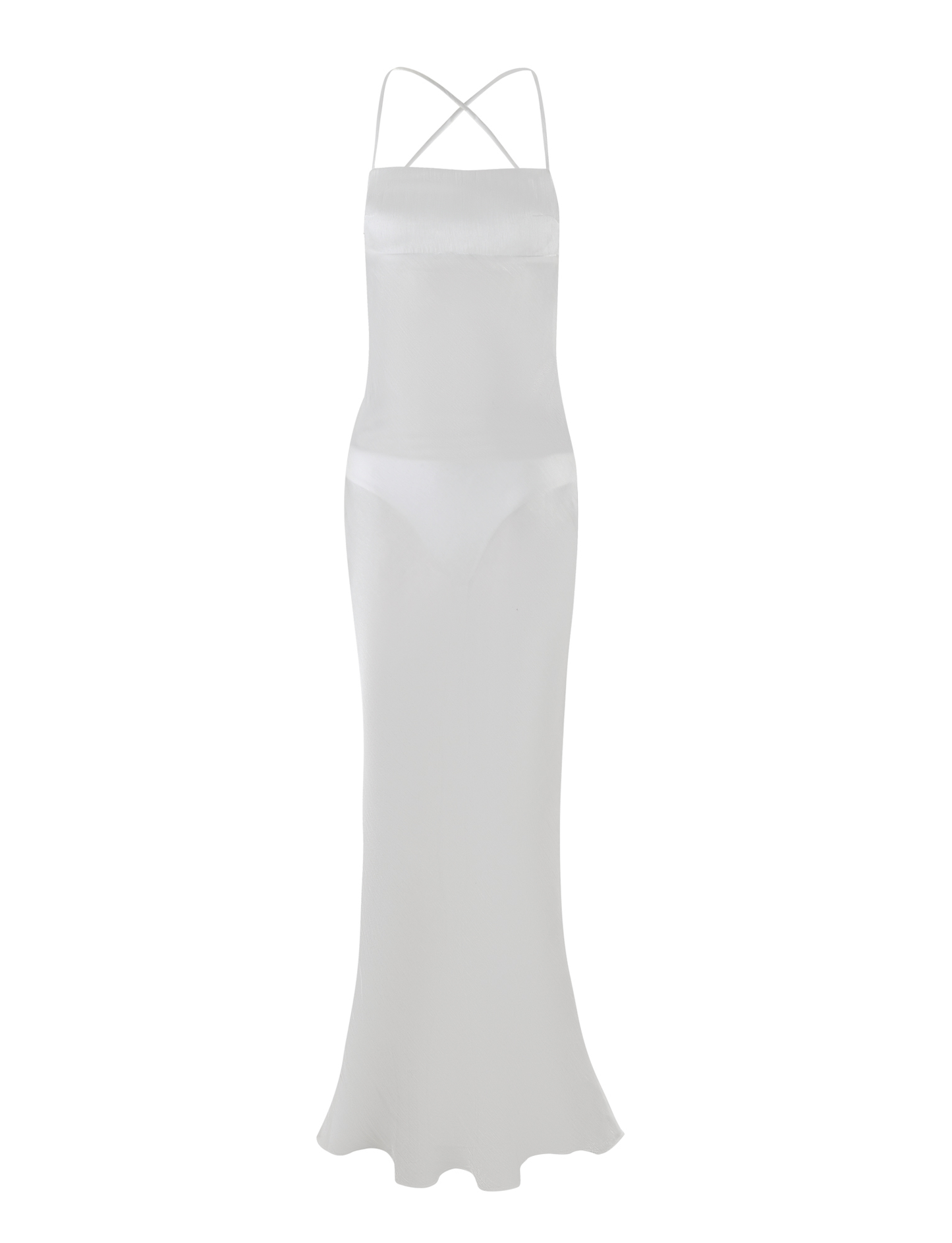 Spaghetti Strap Crisscross Back Sheer Shimmer Open Back Maxi Dress