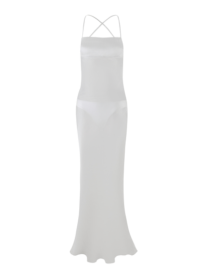 Spaghetti Strap Crisscross Back Sheer Shimmer Open Back Maxi Dress