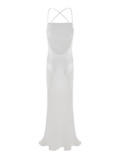 Spaghetti Strap Crisscross Back Sheer Shimmer Open Back Maxi Dress