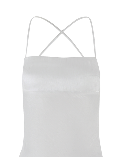 Spaghetti Strap Crisscross Back Sheer Shimmer Open Back Maxi Dress