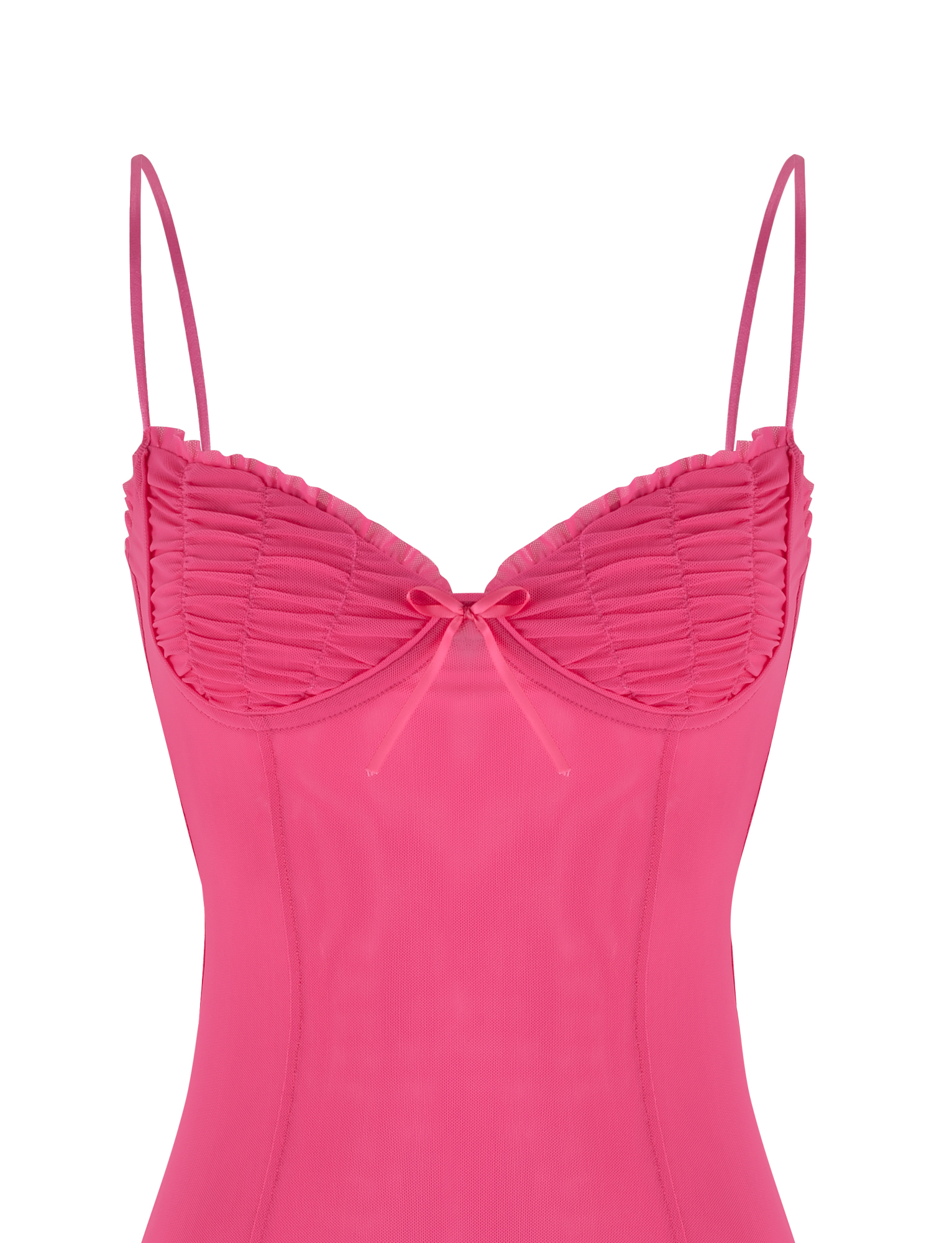 Sweetheart Ruched Mesh Bow Detail Front Slit Mini Dress