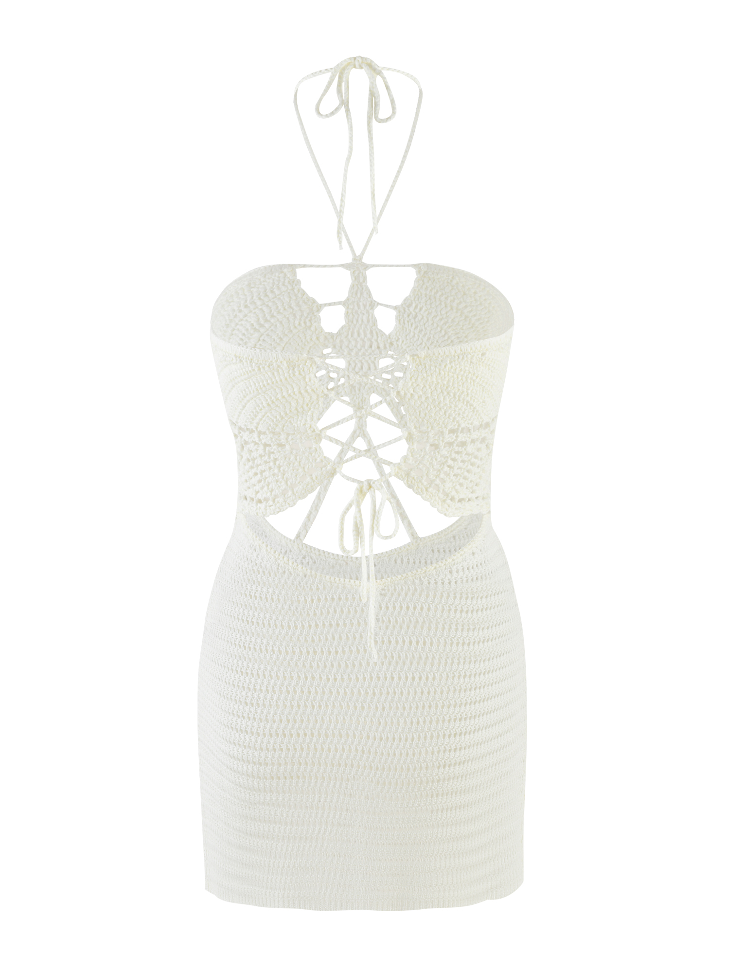Crochet Halter Tie Neck Butterfly Bodice Cutout Bodycon Mini Dress