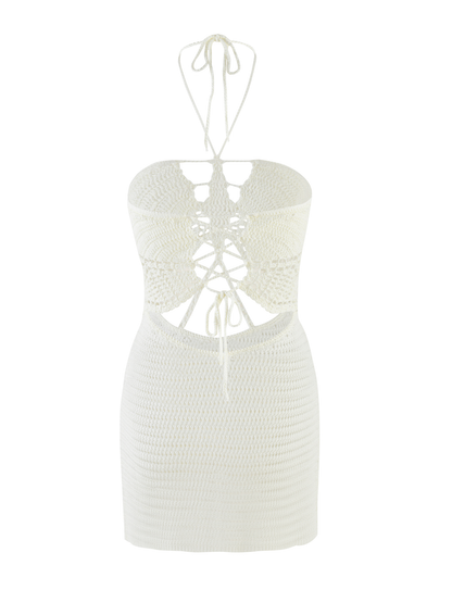 Crochet Halter Tie Neck Butterfly Bodice Cutout Bodycon Mini Dress