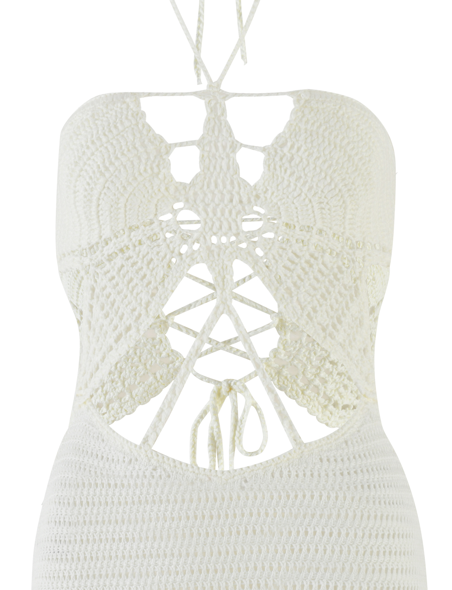 Crochet Halter Tie Neck Butterfly Bodice Cutout Bodycon Mini Dress