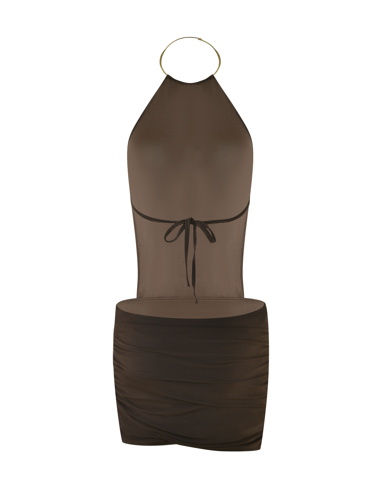Halter Ring Collar Side Cutout Ruched Bodycon Mini Dress