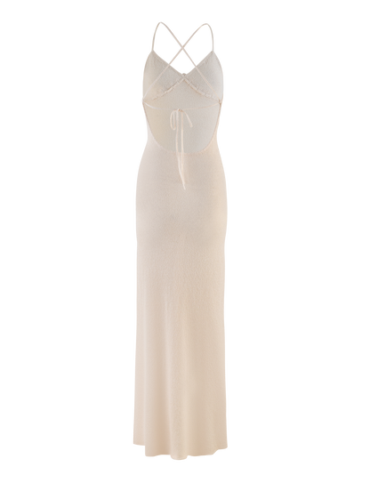 Crochet Floral Trim Empire Waist Spaghetti Strap Maxi Dress
