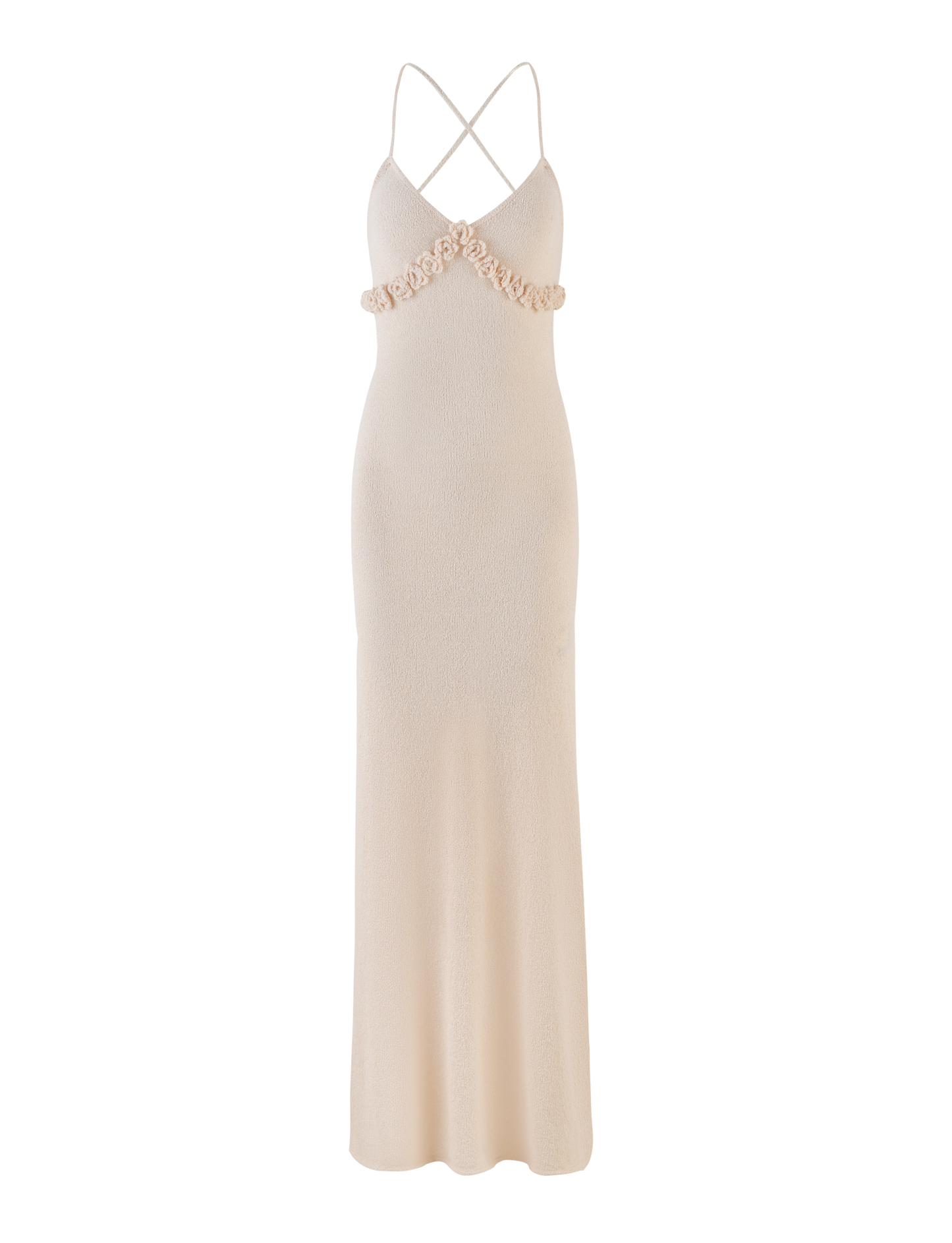 Crochet Floral Trim Empire Waist Spaghetti Strap Maxi Dress