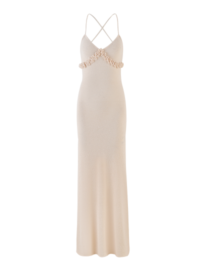 Crochet Floral Trim Empire Waist Spaghetti Strap Maxi Dress