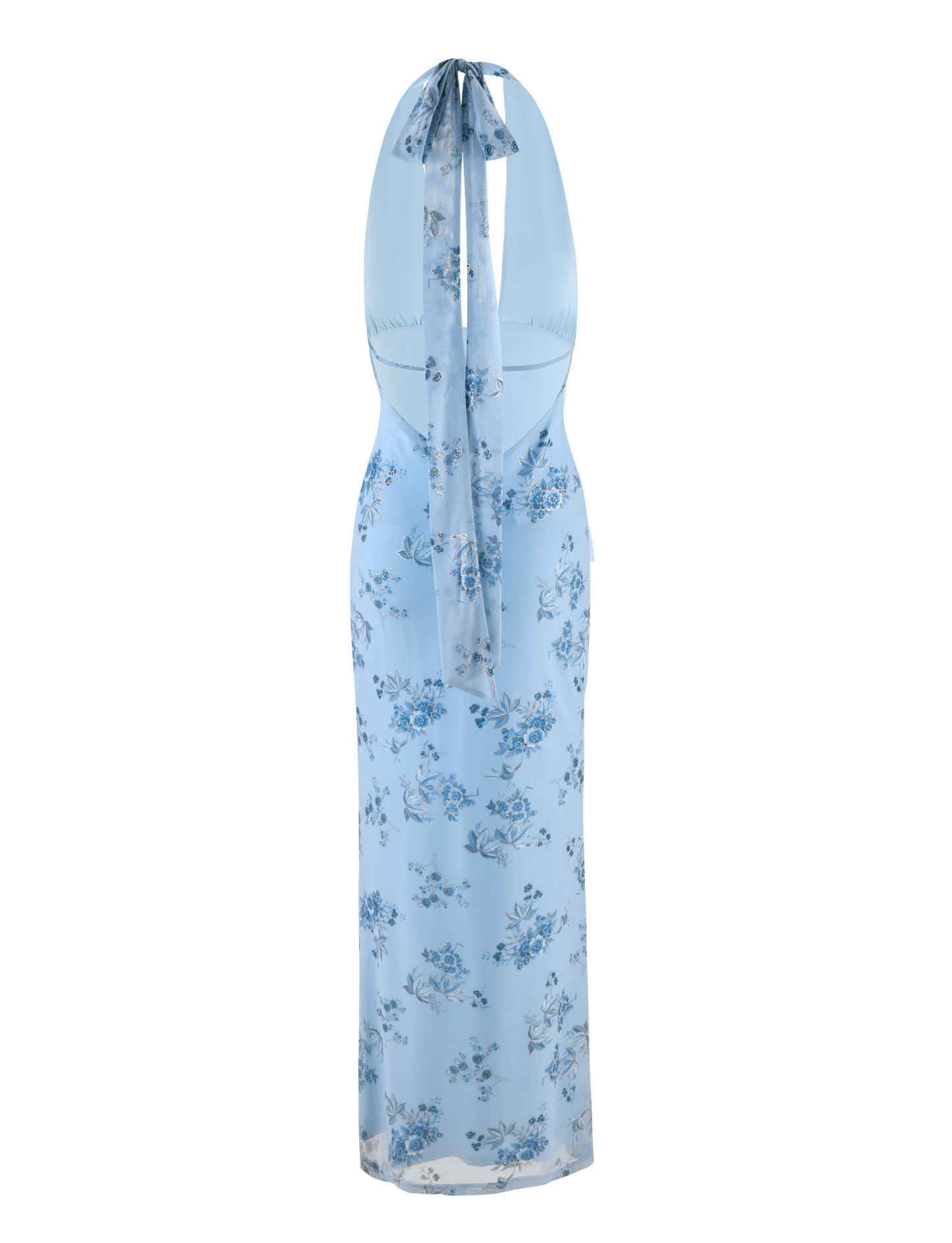 Floral Print Halter Neck Plunging Column Maxi Dress