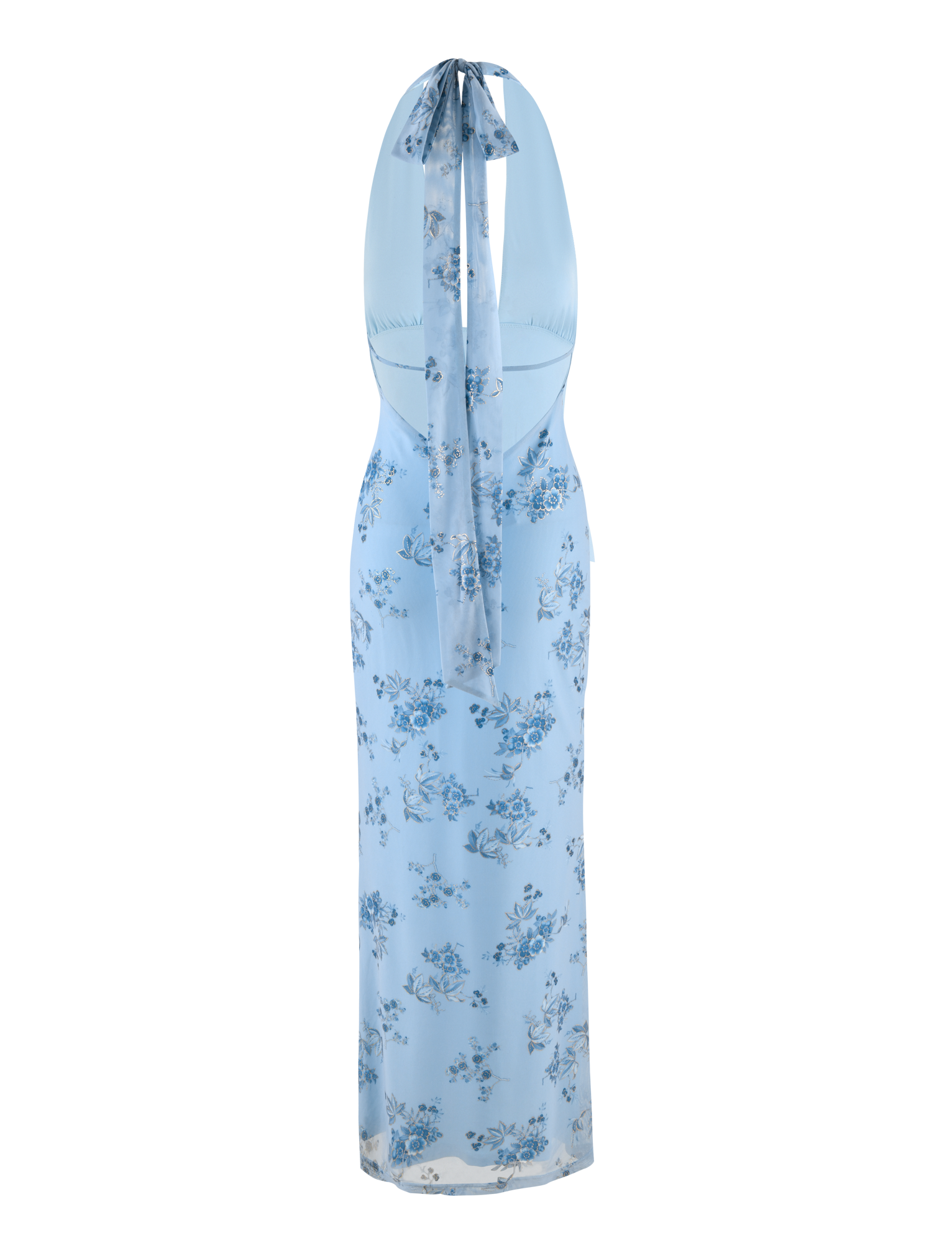 Floral Print Halter Neck Plunging Column Maxi Dress