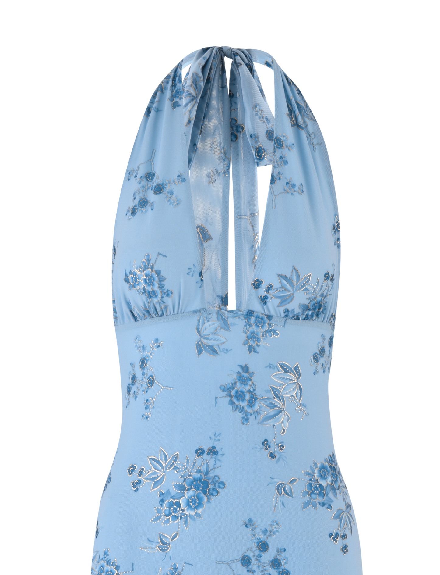 Floral Print Halter Neck Plunging Column Maxi Dress