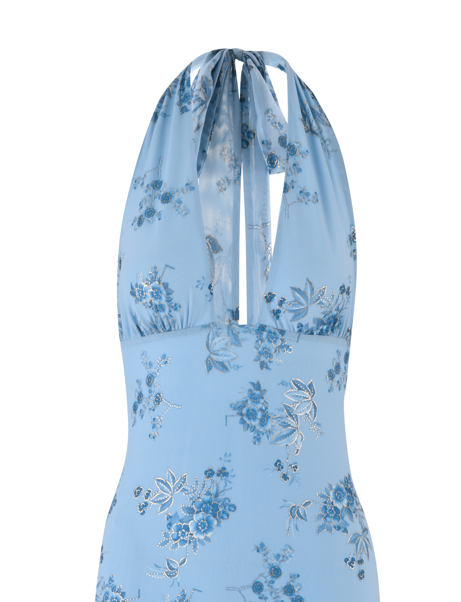 Floral Print Halter Neck Plunging Column Maxi Dress