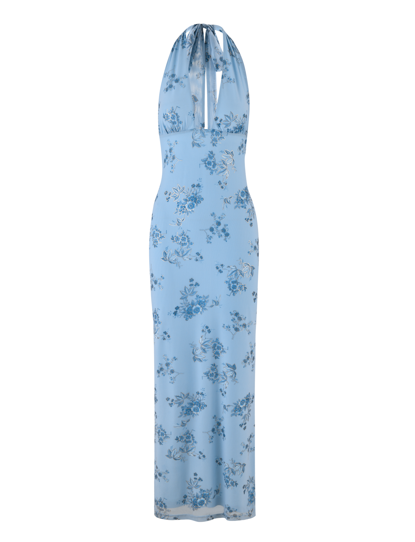 Floral Print Halter Neck Plunging Column Maxi Dress