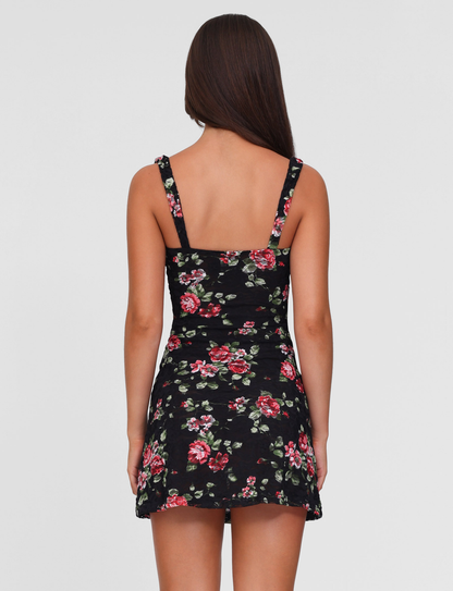 Floral Lace Sweetheart Neck Wide Strap Ruched Bodycon Mini Dress