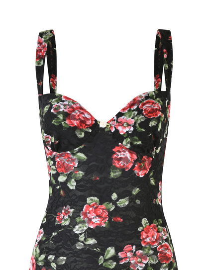 Floral Lace Sweetheart Neck Wide Strap Ruched Bodycon Mini Dress