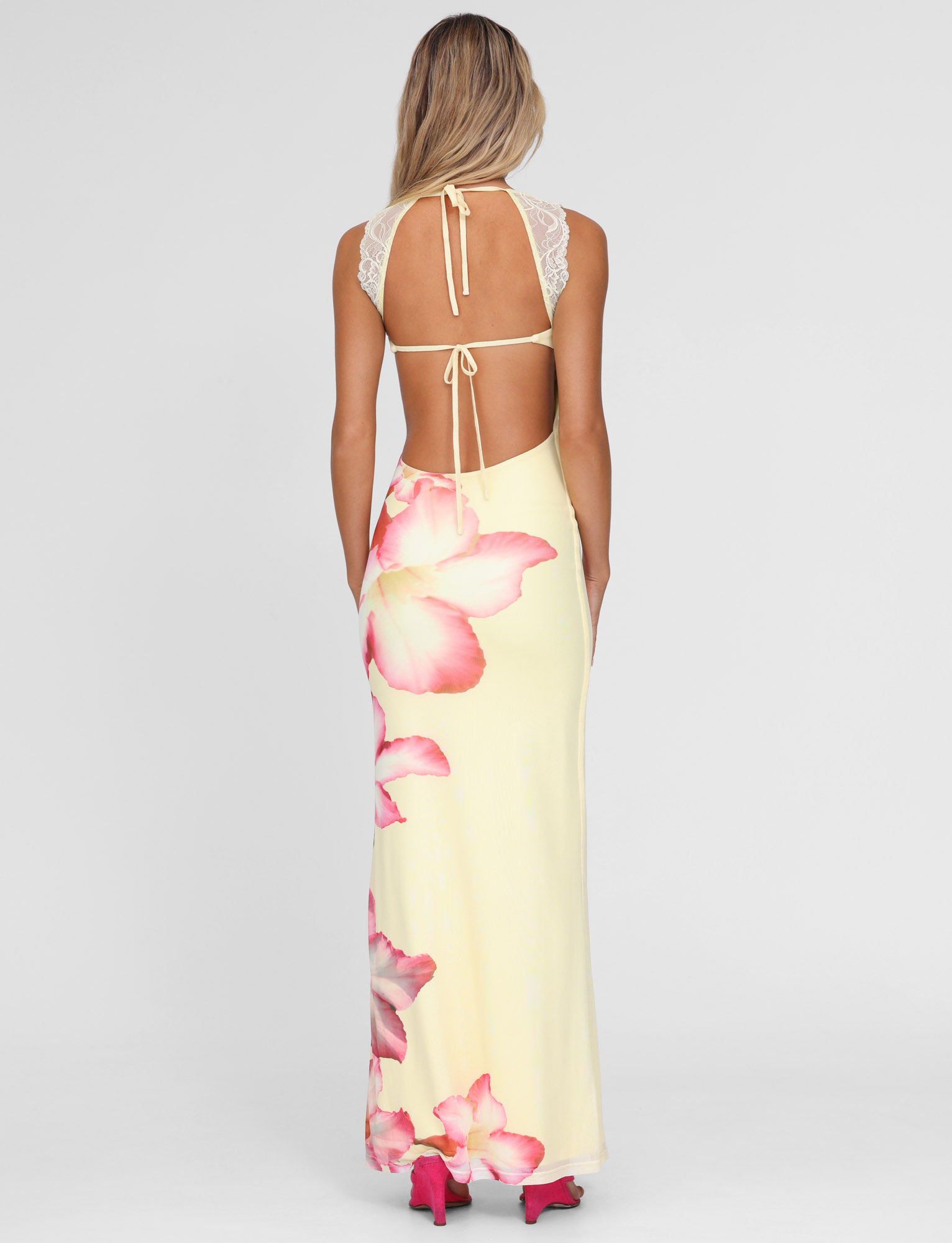 Floral Print Lace Strap Sweetheart Bustier Maxi Dress