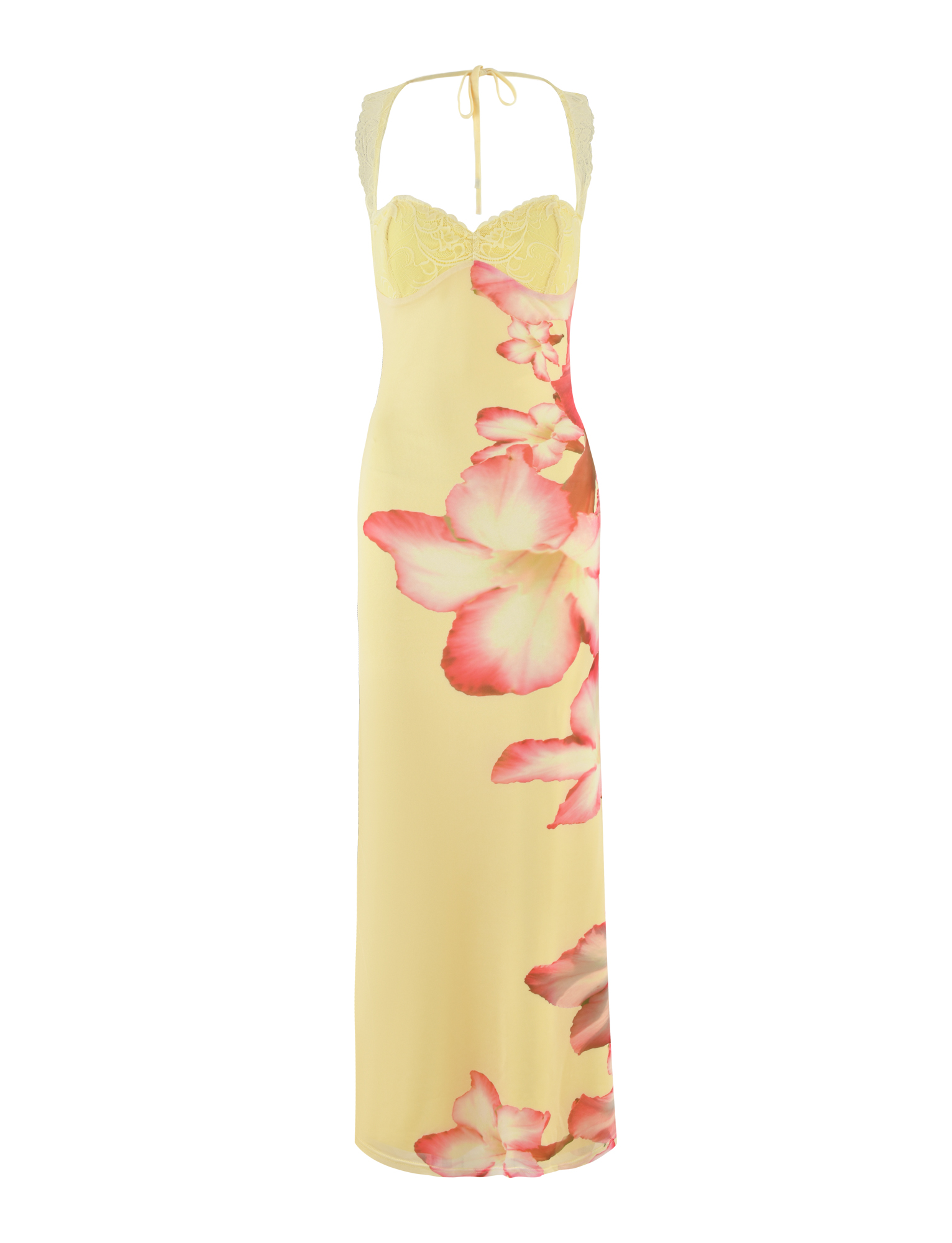 Floral Print Lace Strap Sweetheart Bustier Maxi Dress