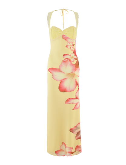 Floral Print Lace Strap Sweetheart Bustier Maxi Dress