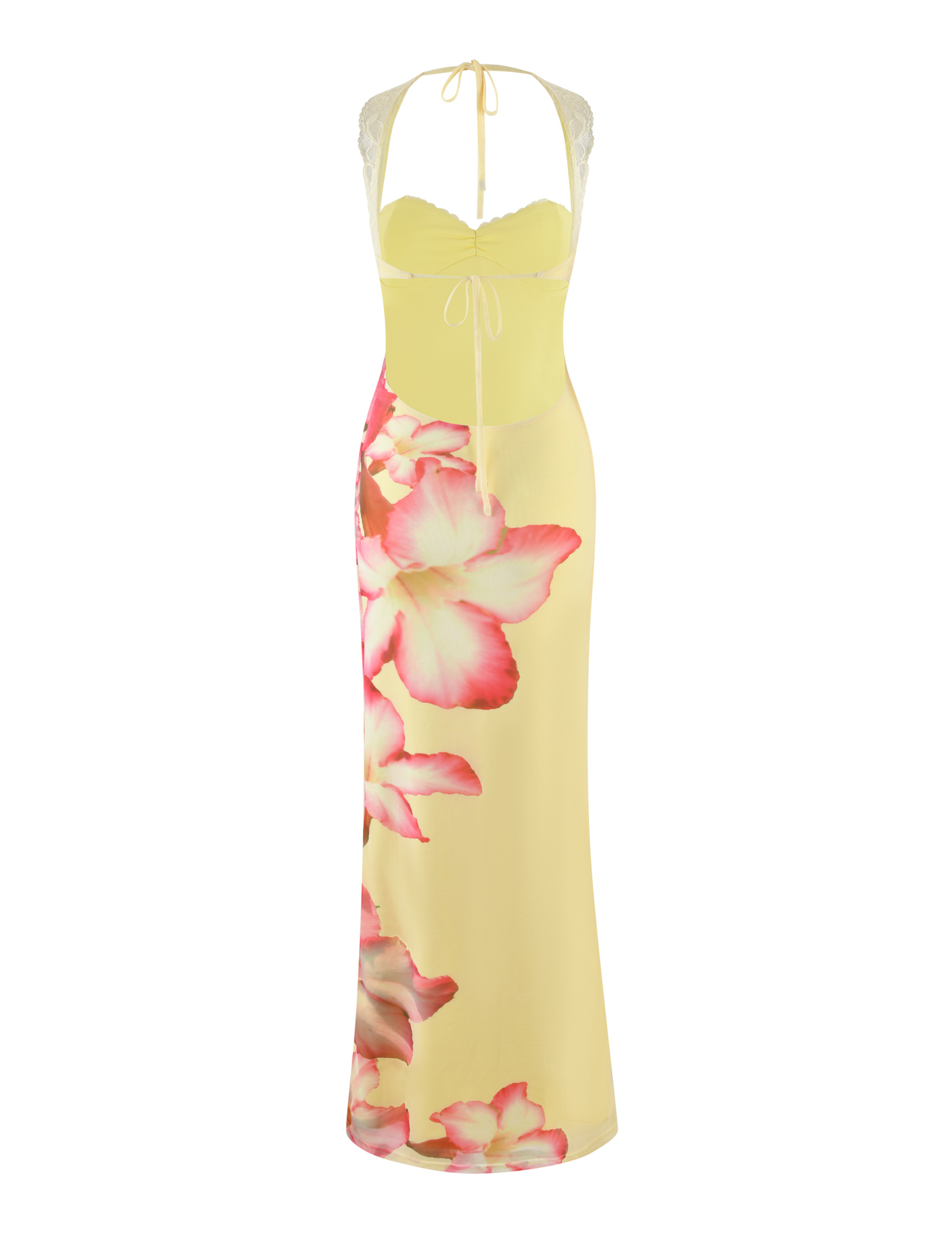 Floral Print Lace Strap Sweetheart Bustier Maxi Dress