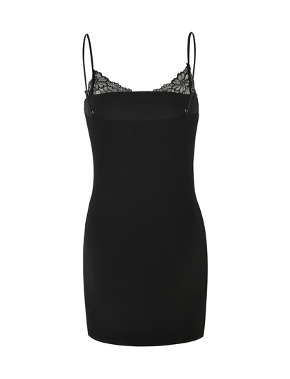 Square Neck Lace Trim Spaghetti Strap Bodycon Mini Dress