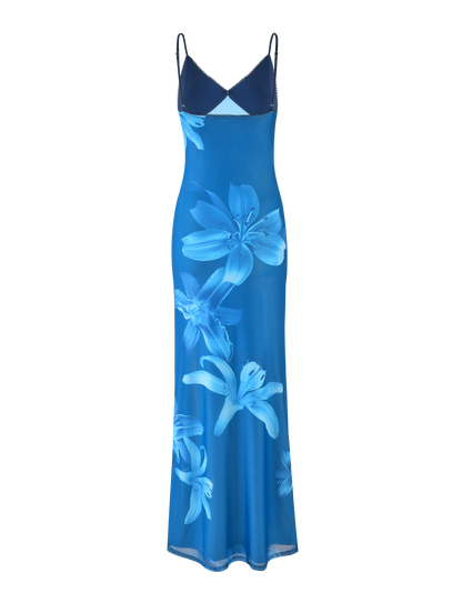 Lily Floral Print V Neck Spaghetti Strap Contrast Bodice Bodycon Maxi Dress